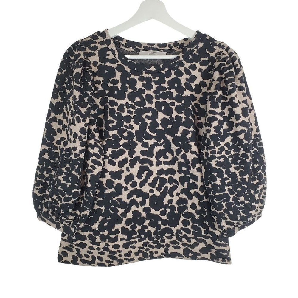 LOFT XS Cheetah Print 3/4 Balloon‎ Sleeves Knit Sweater